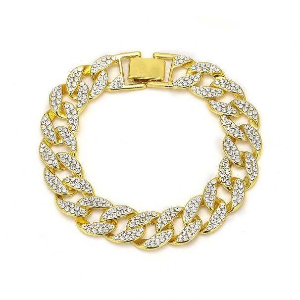 Unisex Full Diamond Cuban Men's Gold Bracelet Hip Hop Bracelet Necklace Cool_ipsvogv.com