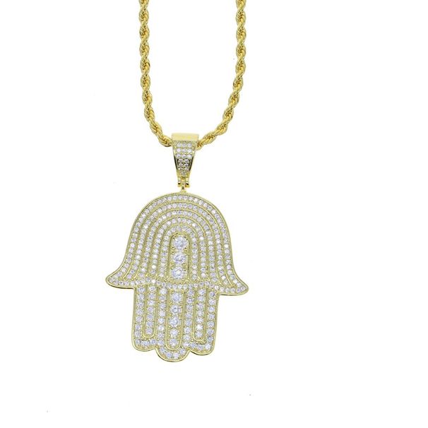 hip hop hamsa palm pendant popular necklace full diamond trendy jewelry spot delivery_ipsvogv.com