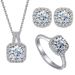 Simulated Sparkling Moissanite Diamond Live Three-Piece Set Necklace Earrings Ring Women Pendant Jewelry_ipsvogv.com
