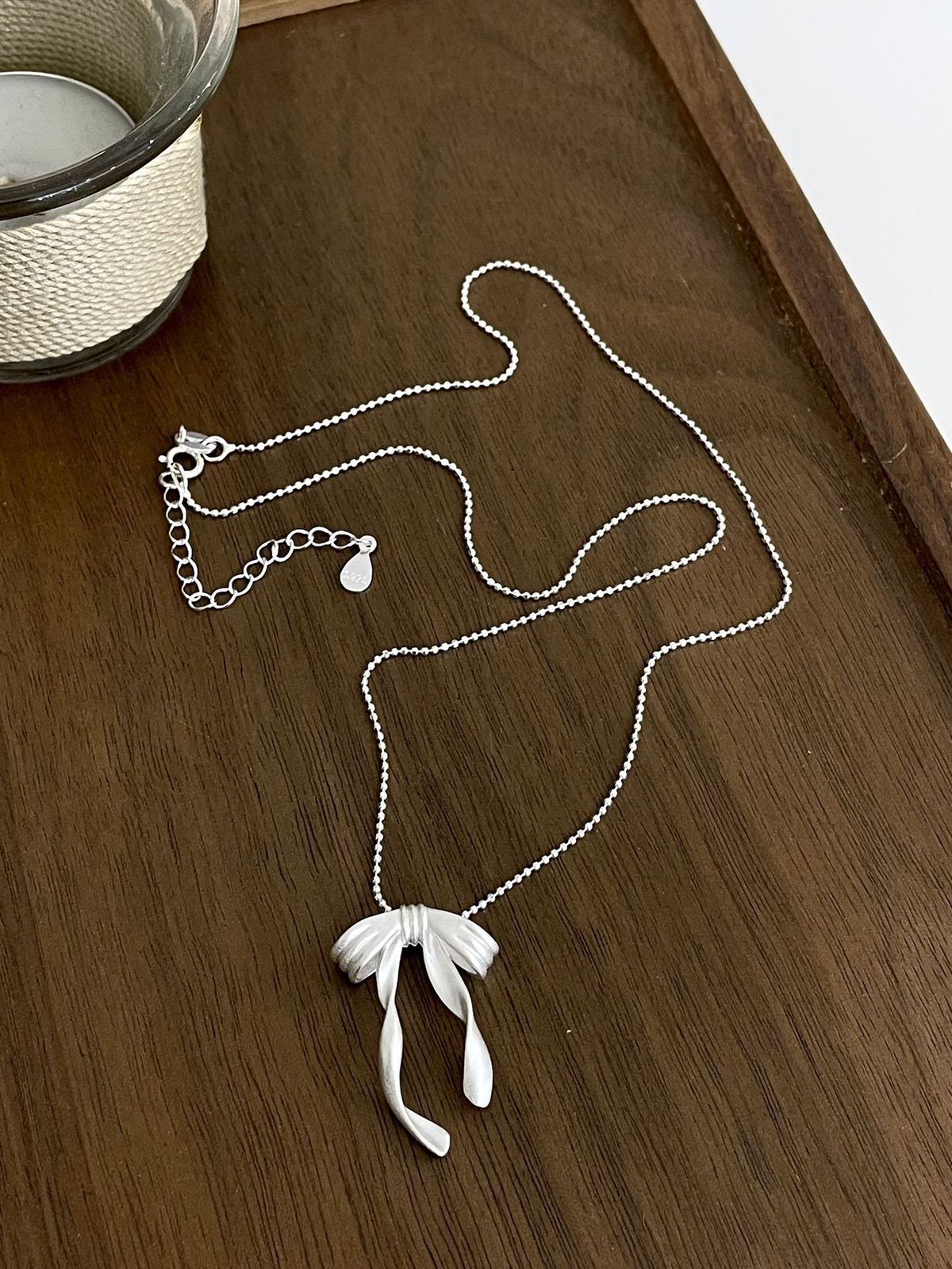 S Brushed Ribbon Pure Silver Necklace Casual And Lively Bowknot Design Personality_ipsvogv.com
