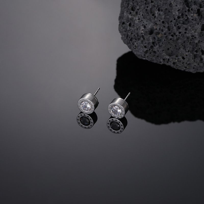Diamond Studded Couple Earrings Men's And Women's Earrings, Eight Hearts And Eight Arrows, Zircon, Simple Five Star Black Titanium Steel Earrings_ipsvogv.com
