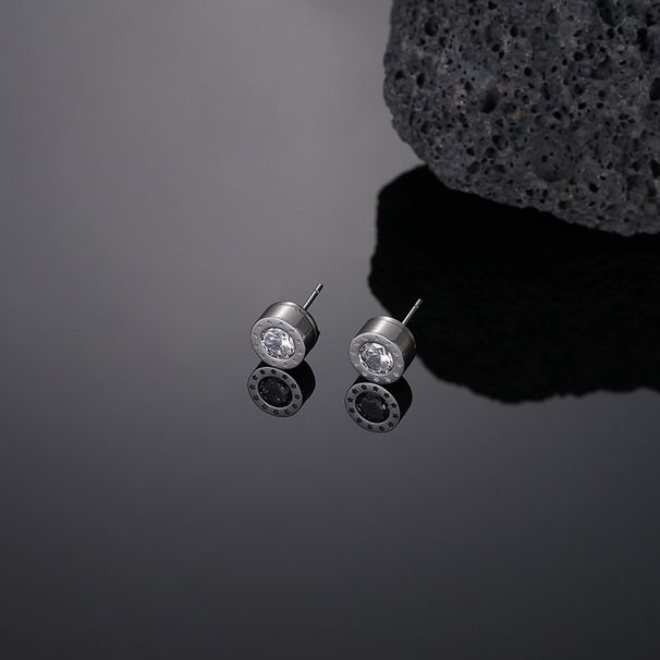 Diamond Studded Couple Earrings Men's And Women's Earrings, Eight Hearts And Eight Arrows, Zircon, Simple Five Star Black Titanium Steel Earrings_ipsvogv.com