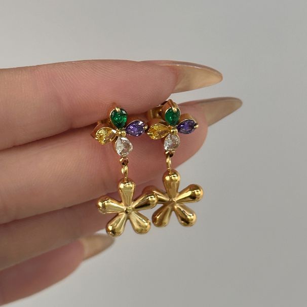 Electroplated Titanium Steel Cute Korean Color Zircon Earrings_ipsvogv.com