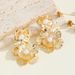 3D Flower Pearl Earrings Gold Exaggerated Jewelry High-end Women's Accessories_ipsvogv.com