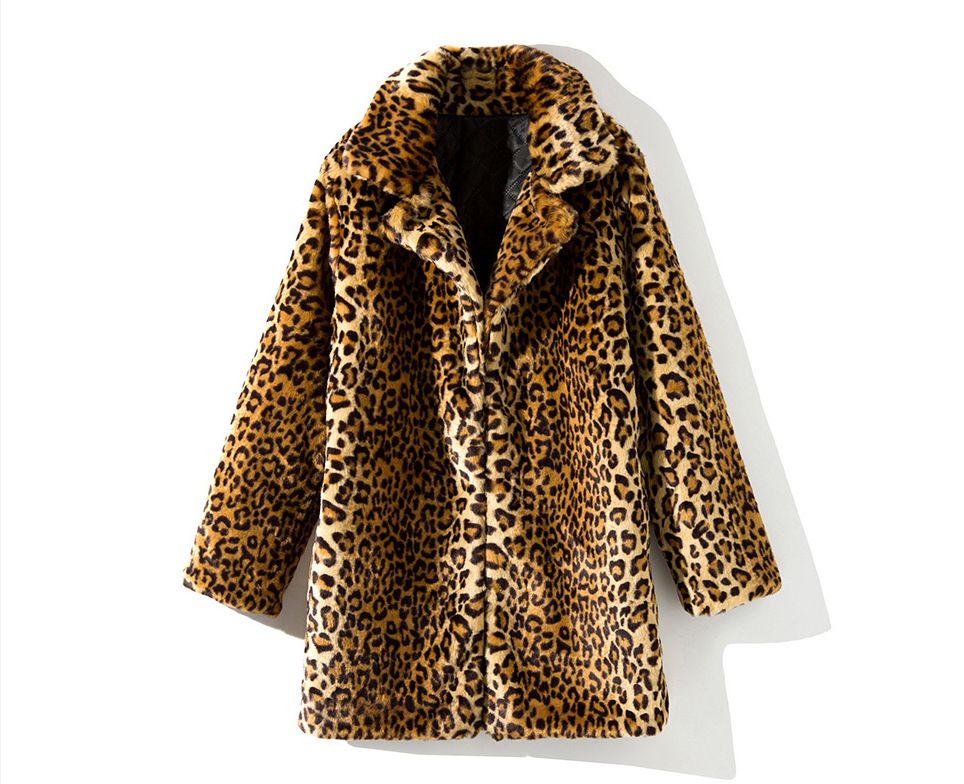 Women's fur coat women's mid-length suit collar sexy leopard print coat_ipsvogv.com