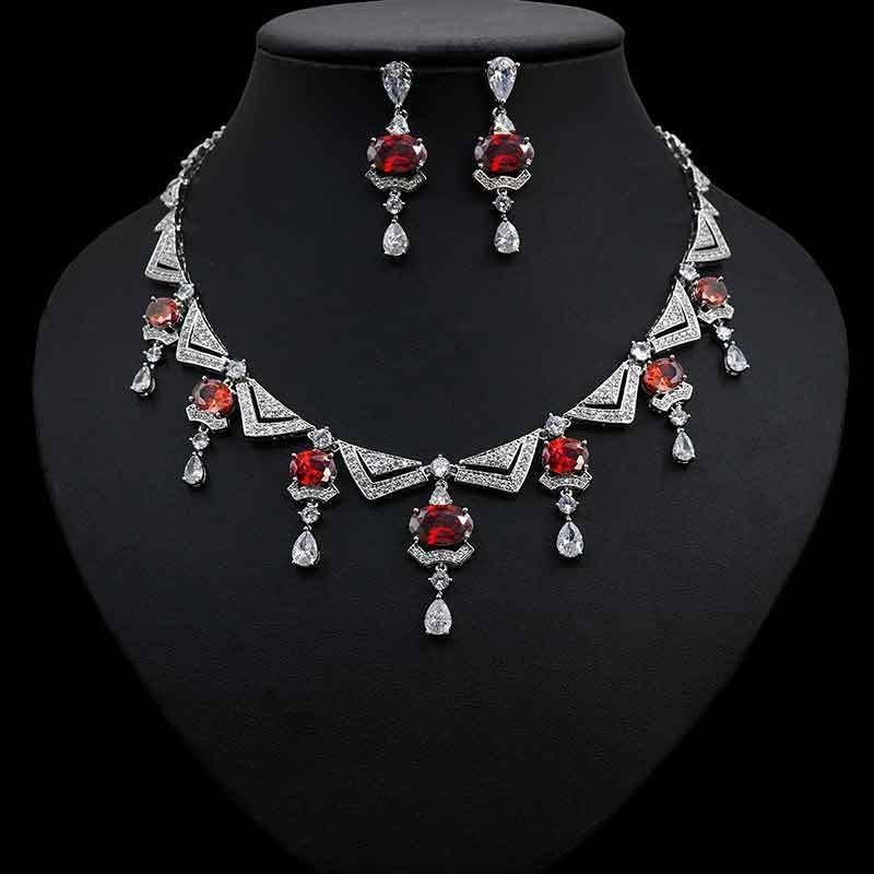Banquet Accessories Noble Luxury Geometric Irregular Zircon Pendant Necklace Earring Set_ipsvogv.com