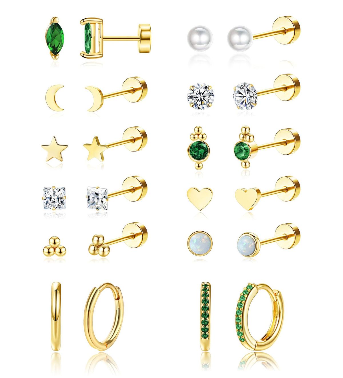 Women’s Jewelry Set Fashion Hot Sales Real Gold Brass Electroplating Fashion Star Moon Inlaid Green Zircon Earrings Earrings Set_ipsvogv.com