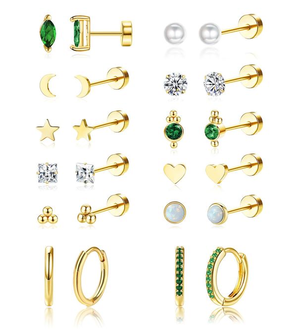 Women’s Jewelry Set Fashion Hot Sales Real Gold Brass Electroplating Fashion Star Moon Inlaid Green Zircon Earrings Earrings Set_ipsvogv.com