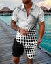 Men's Clothing new style men's fashion casual suit 3D printed zipper short sleeve polo shirt shorts 2-piece set_ipsvogv.com
