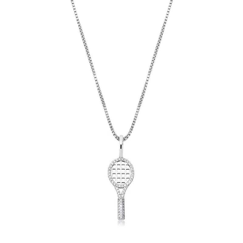 Silver Tennis Racket Pendant Full Zircon Women's Hip-Hop Personality Necklace Jewelry_ipsvogv.com