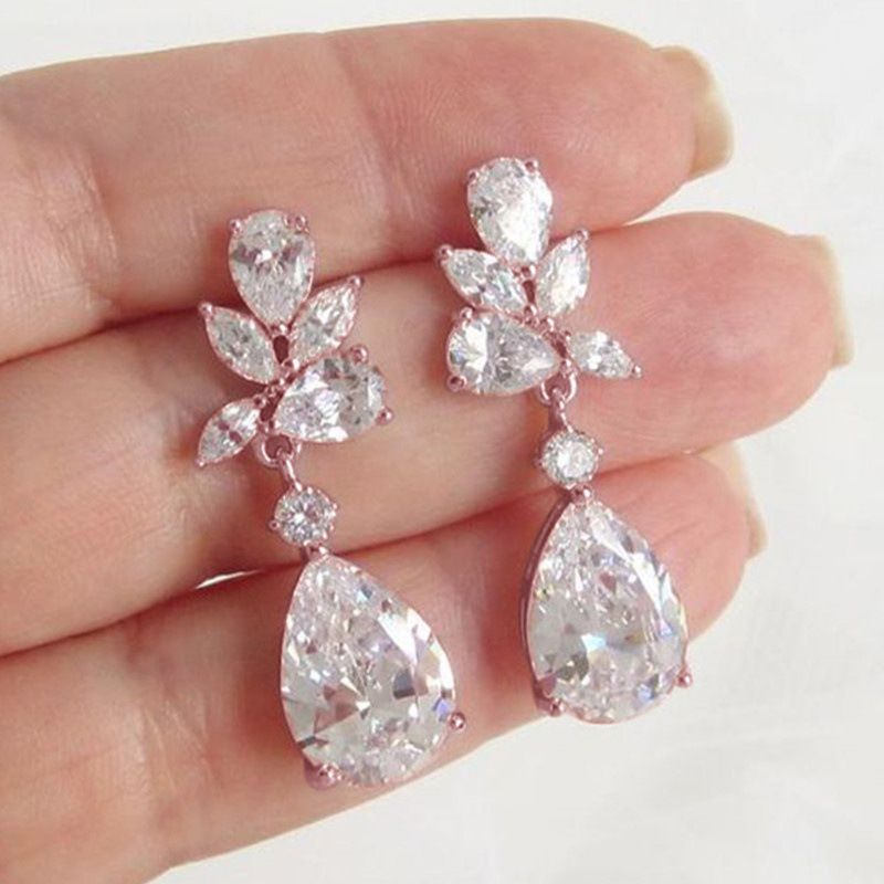 Cao Shi's new wedding jewelry sweet pear shaped water drop Zircon Earrings wedding dinner bride Earrings_ipsvogv.com