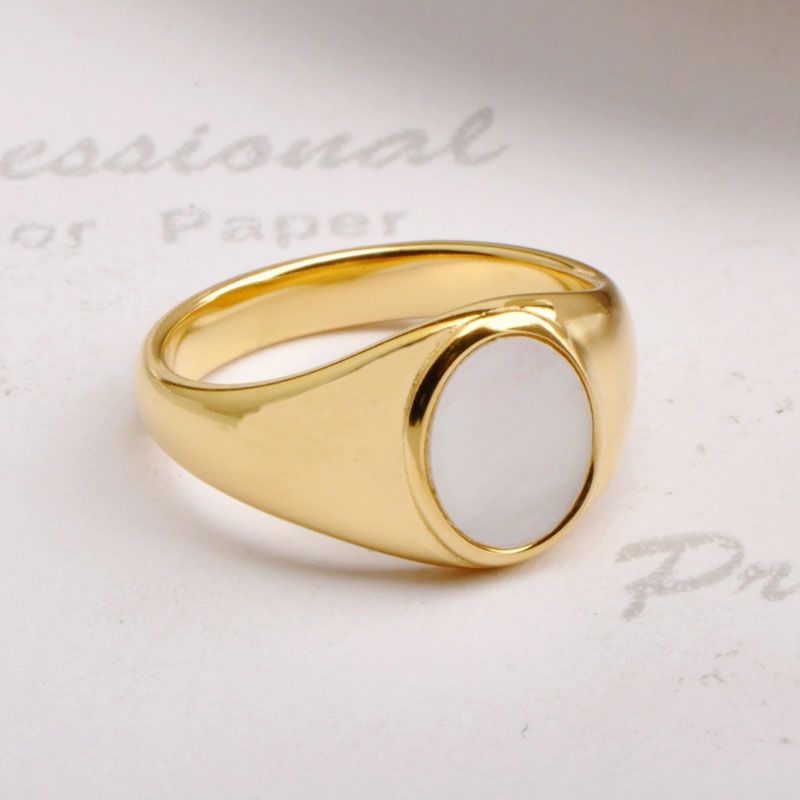 Women's Jewelry Set Fashion Oval White Mother Of Pearl Shell Ring Female Cold Style Ins Niche Simple Retro Glossy Index Finger Ring_ipsvogv.com