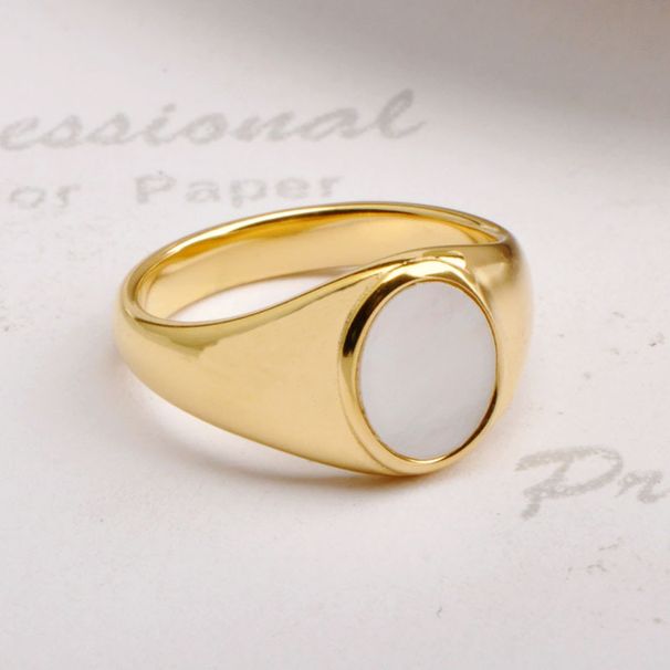 Women's Jewelry Set Fashion Oval White Mother Of Pearl Shell Ring Female Cold Style Ins Niche Simple Retro Glossy Index Finger Ring_ipsvogv.com