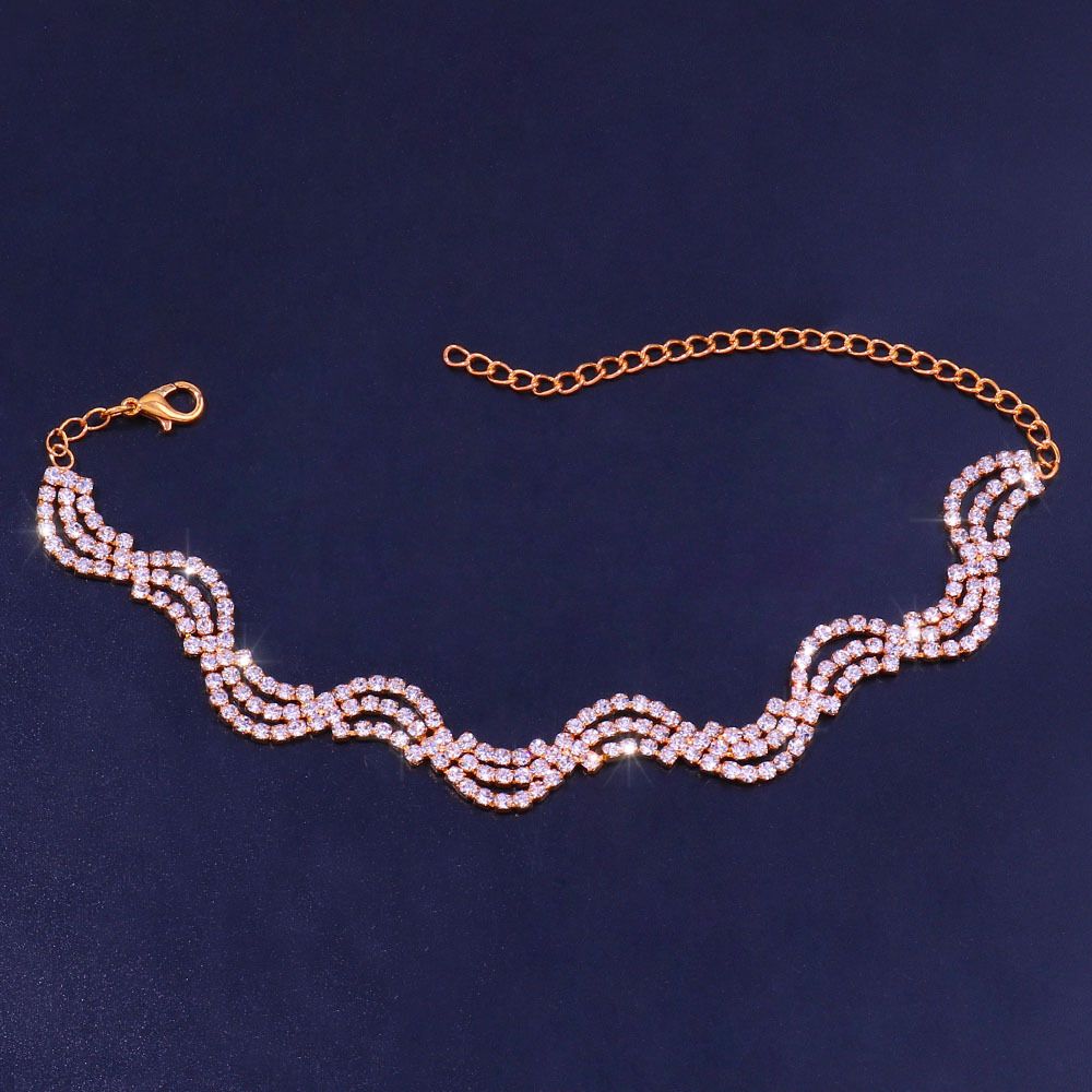 Jewelry Micro-inlay Twisted Wave Anklet Women's Multi-layer Sexy Rhinestone Beach Anklet_ipsvogv.com