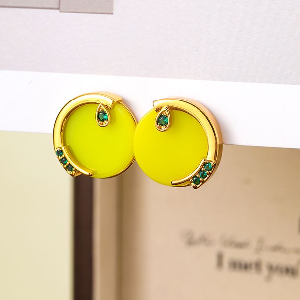 Moon Lake: Japanese Korean Fresh Crescent Round Inlaid Zircon with Fashionable and Stylish Style Earrings_ipsvogv.com