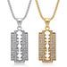 Hot Selling Hip-Hop Jewelry Titanium Steel Gold-Plated Diamond-Studded Razor Blade Pendant Necklace_ipsvogv.com