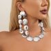 Exaggerated Geometric Texture Oval Collarbone Necklace Fashionable Metal Long Tassel Earrings_ipsvogv.com