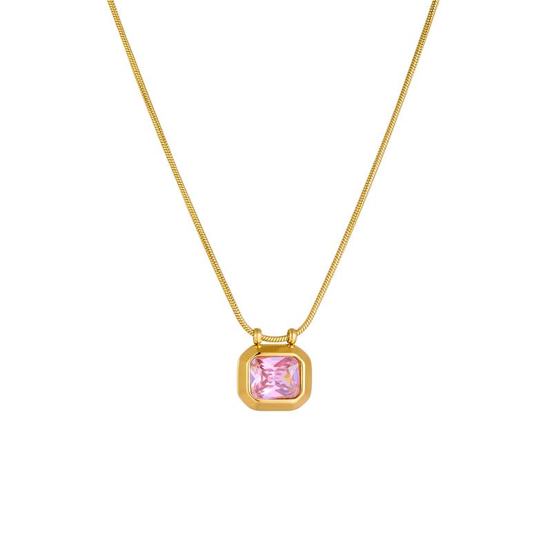 retro geometric zircon pendant necklace Light luxury niche octagonal sugar cube clavicle chain necklace_ipsvogv.com