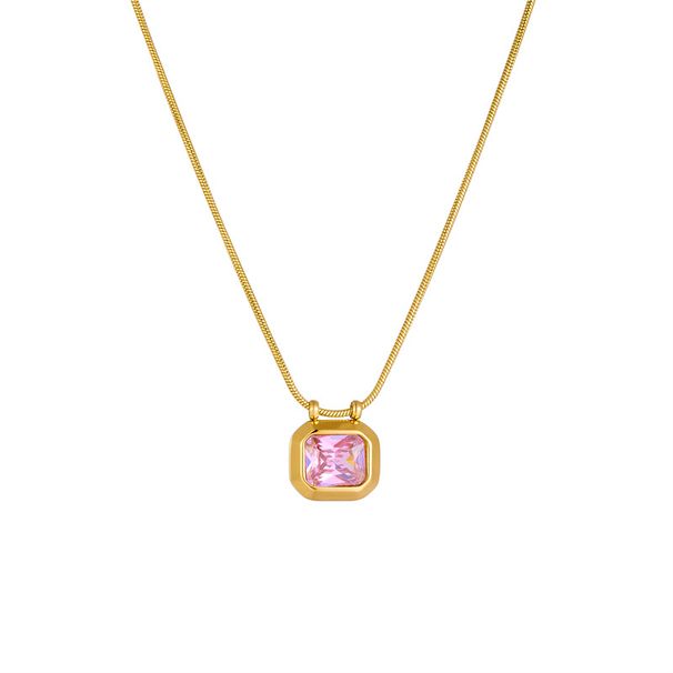 retro geometric zircon pendant necklace Light luxury niche octagonal sugar cube clavicle chain necklace_ipsvogv.com