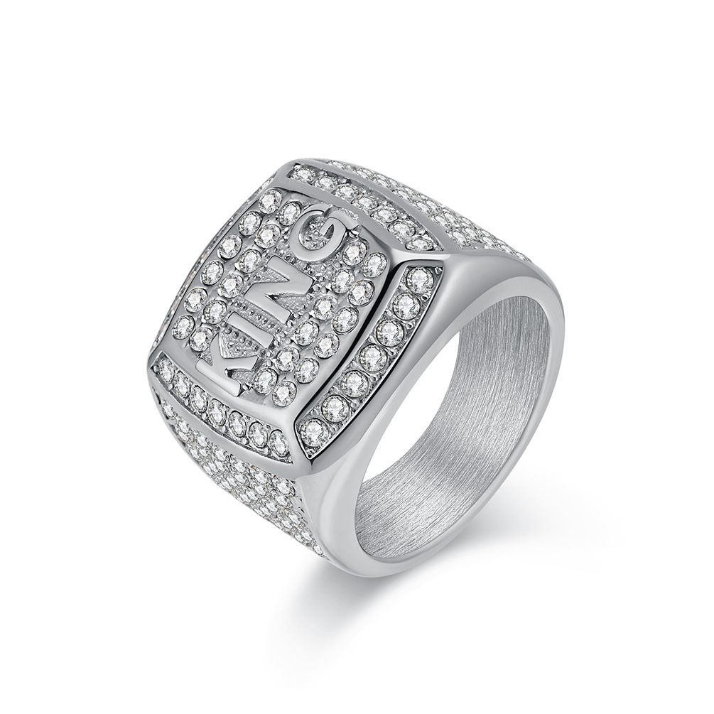 HIPHOP titanium steel King ring plated with K gold and diamond domineering trendy brand full diamond niche personality ring_ipsvogv.com