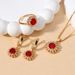 Women's Jewelry Set K Gold Plated Temperament Copper Inlaid Ruby Zircon Necklace Ring Earrings Jewelry Set_ipsvogv.com