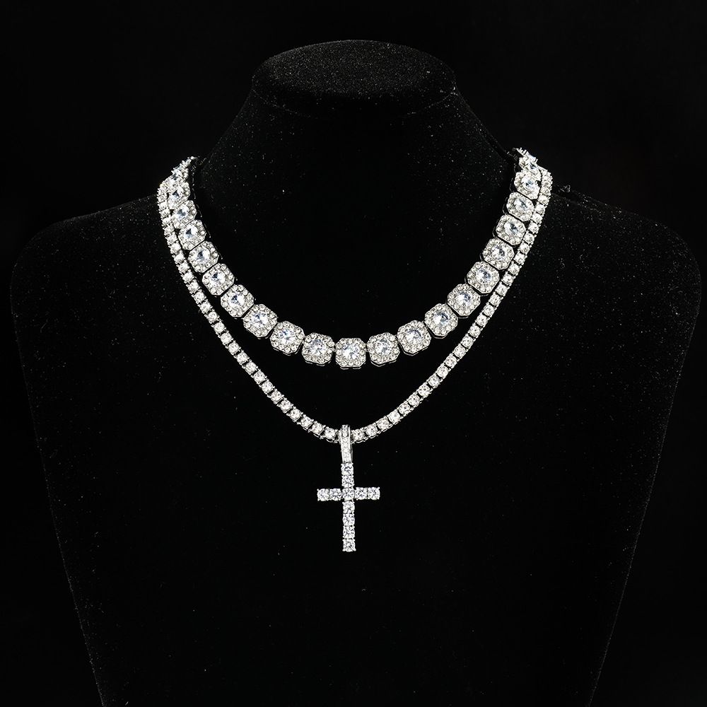 Ins Hip Hop Personalized Cross Heavy Industry Zirconia Street Trendy Cool Versatile Ice Sugar Chain Set_ipsvogv.com