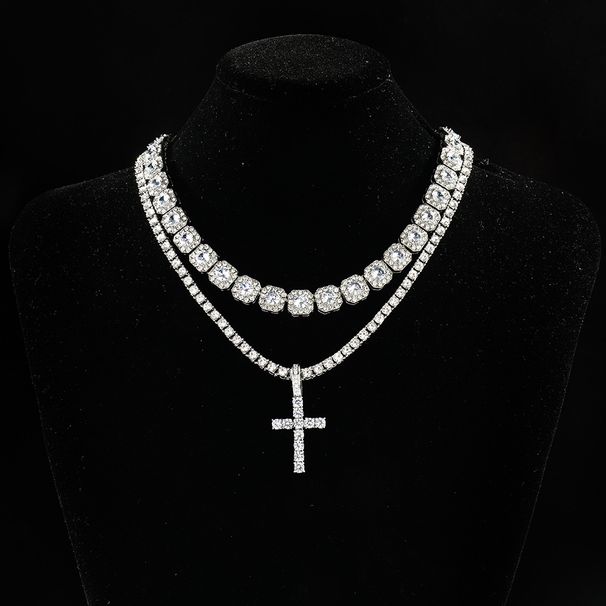 Ins Hip Hop Personalized Cross Heavy Industry Zirconia Street Trendy Cool Versatile Ice Sugar Chain Set_ipsvogv.com