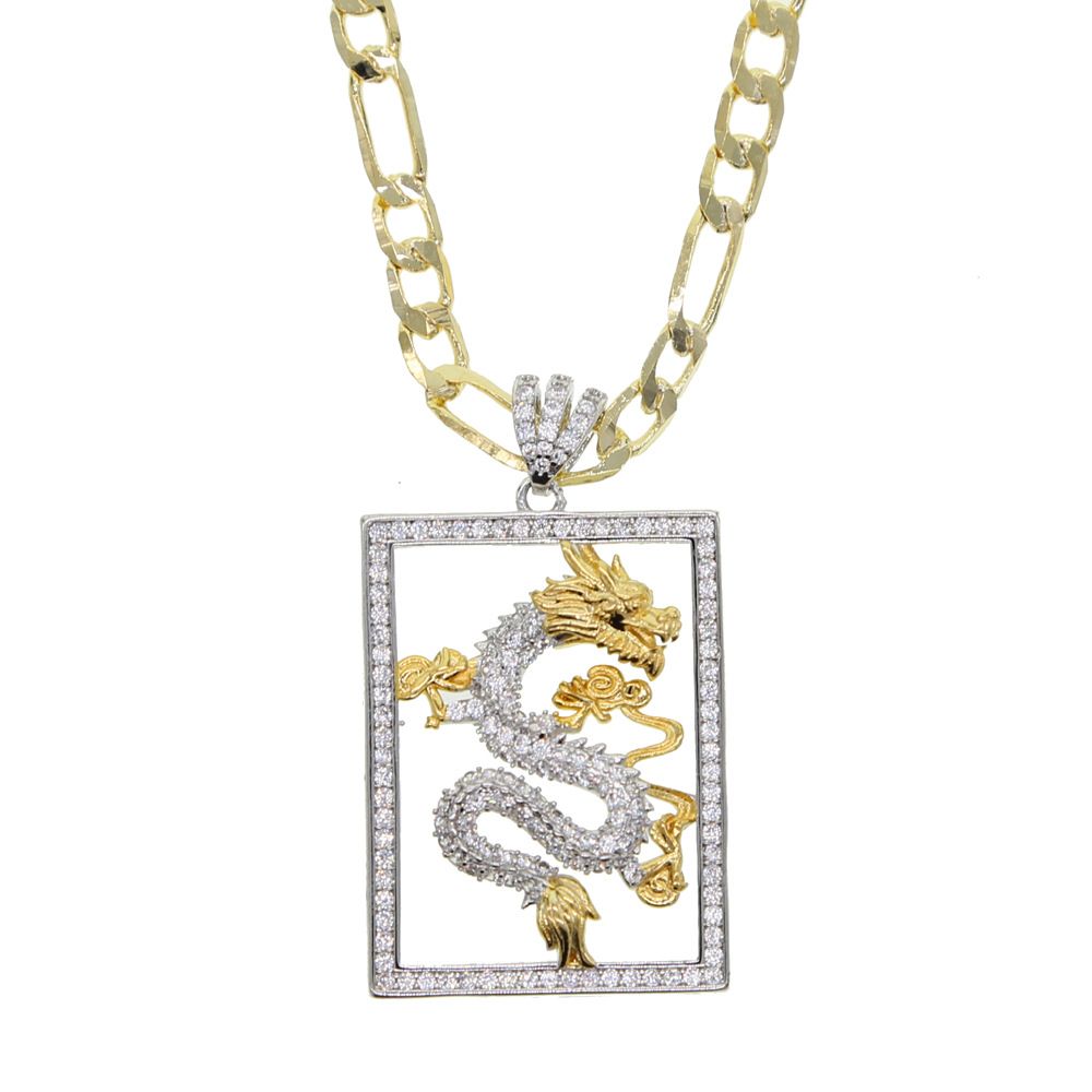 Chinese Wind Net Red Square Dragon Shaped Pendant Fashion Trend Couple Hip Hop Accessories Necklace_ipsvogv.com