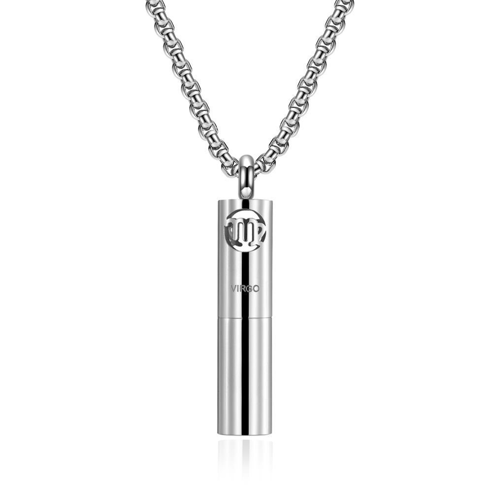 Cold neutral style twelve constellations perfume essential oil aromatherapy bottle titanium steel pendant trendy men and women necklace wear pendant_ipsvogv.com
