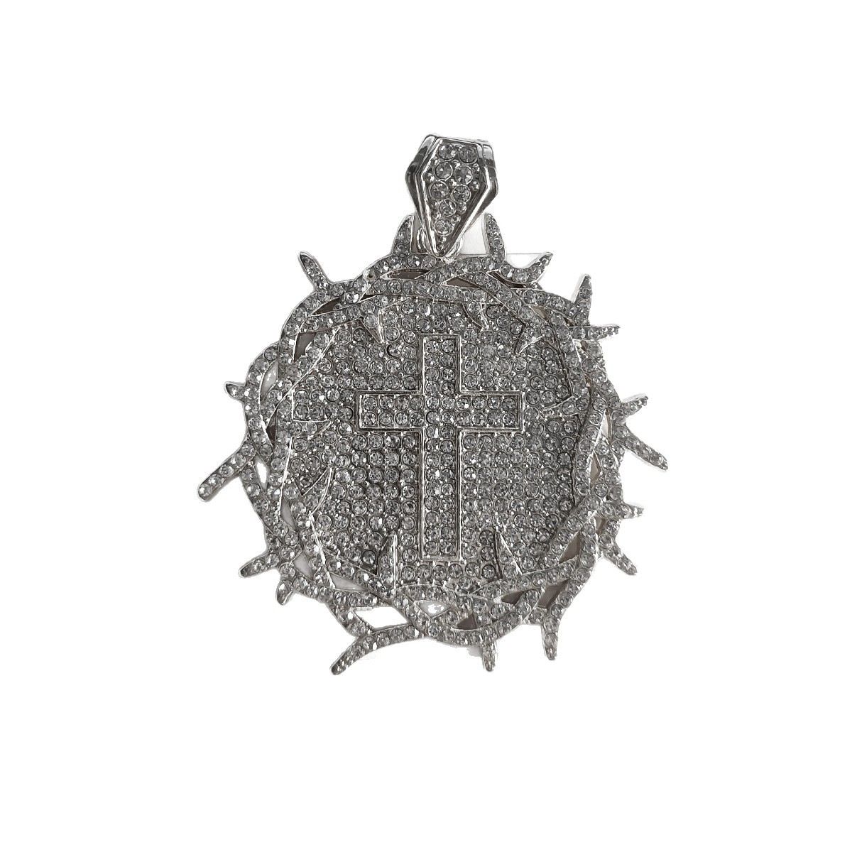 2025 New Thorn Cross Zinc Alloy Full Rhinestone Pendant Tennis Necklace_ipsvogv.com