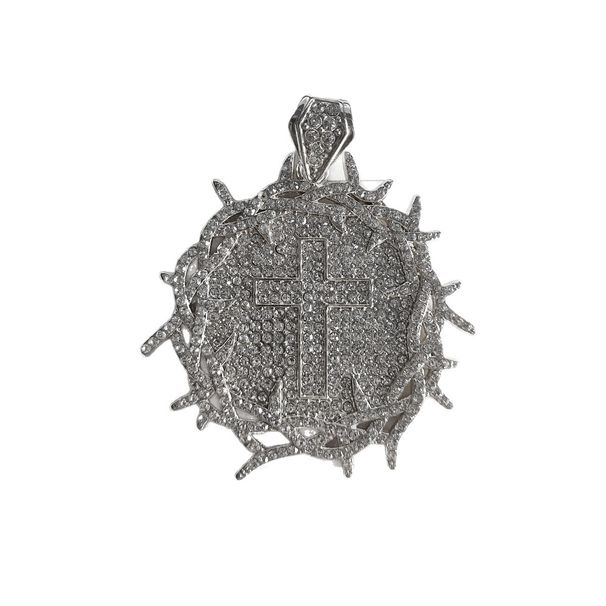 2025 New Thorn Cross Zinc Alloy Full Rhinestone Pendant Tennis Necklace_ipsvogv.com