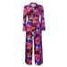 Women's Fashion Print Two-piece Suit Lapel Tie Shirt Wide Leg Pants Suit_ipsvogv.com
