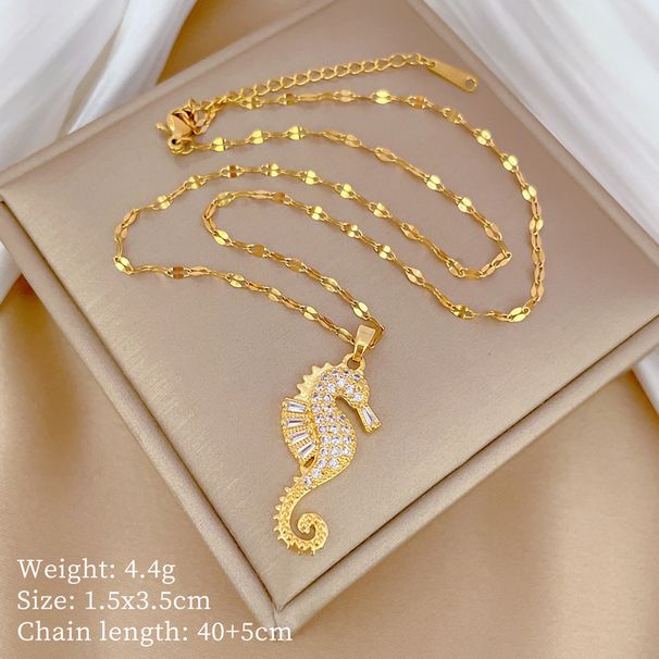 【 Titanium Steel 】 Small Seahorse Animal Light Luxury Temperament Gorgeous Full Diamond Necklace Women's Versatile_ipsvogv.com