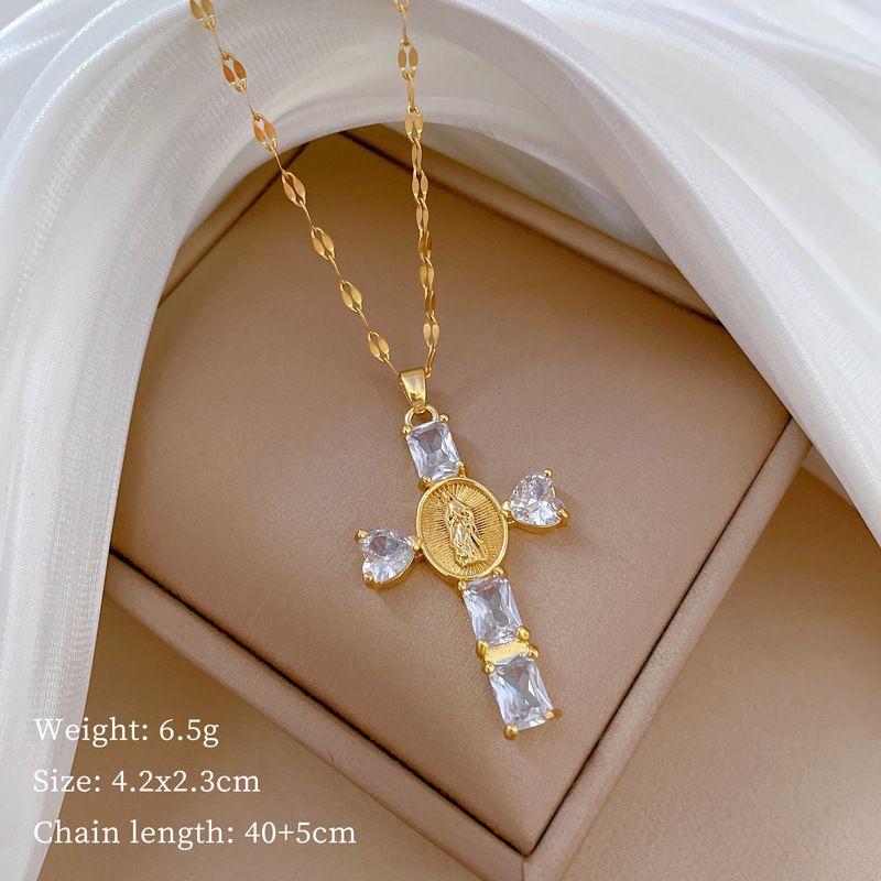 】 Portrait 【 Cross Light Luxury Charm Gorgeous Full Diamond Necklace Women's Versatile Clavicle Titanium Steel Chain 【 】_ipsvogv.com