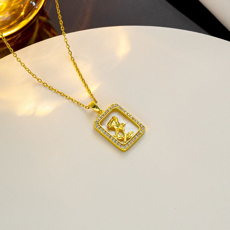 French Style Titanium Steel Inlaid True Fritillaria Rose Necklace For Women, Fashionable High-end, Niche And Exquisite_ipsvogv.com