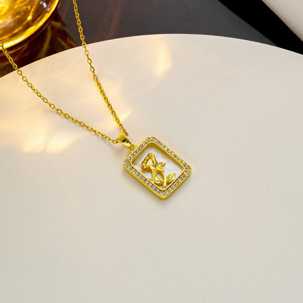 French Style Titanium Steel Inlaid True Fritillaria Rose Necklace For Women, Fashionable High-end, Niche And Exquisite_ipsvogv.com