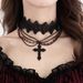 Gothic Style Dark Cross Necklace, Female Punk Crystal Bead Tassel Collar, Necklace_ipsvogv.com