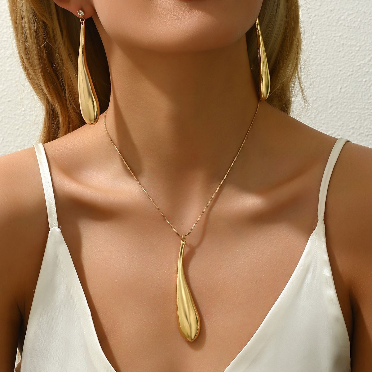 Ins necklace earring accessory set, simple American water droplet niche design, earrings temperament, versatile_ipsvogv.com