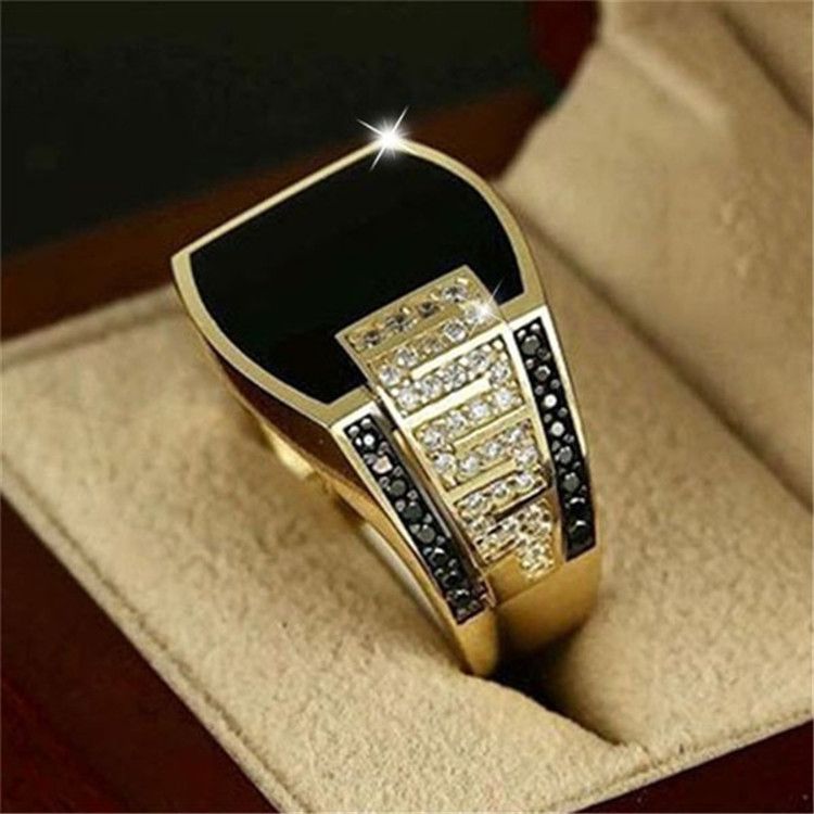 Longrui hot-selling jewelry new gold wide-faced black diamond men's ring fashion hip-hop full diamond ring_ipsvogv.com