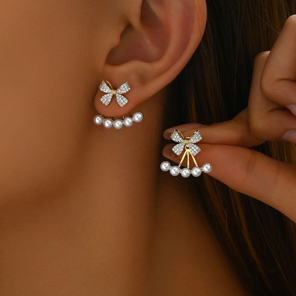 Simple, Fresh And Sweet Earrings For Women, Versatile, Inlaid With Zircon, Bow Design, Pearl Earrings, Forest Earrings_ipsvogv.com