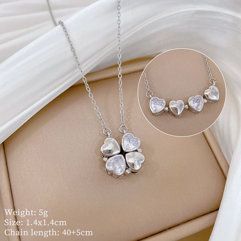 Double 【 】 Wear Four Leaf Flower Light Luxury Charm Gorgeous Full Diamond Necklace Women's Versatile Clavicle Titanium 【 】_ipsvogv.com