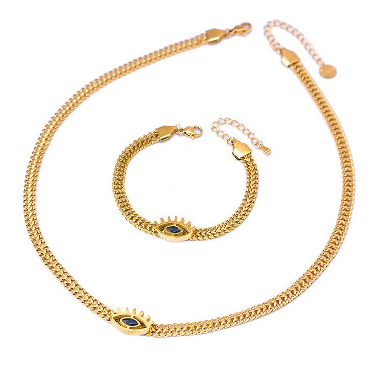 Niche Design Collarbone Chain Oval Pendant With Dark Blue Diamond Devil's Eye Necklace Titanium Steel Jewelry_ipsvogv.com