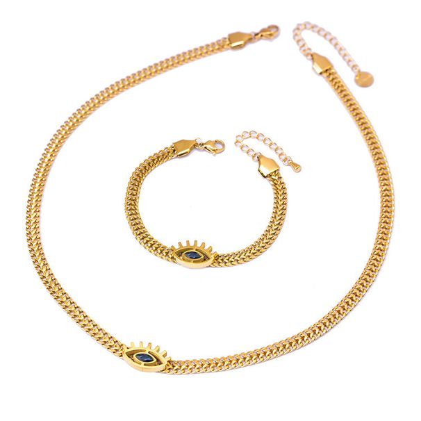 Niche Design Collarbone Chain Oval Pendant With Dark Blue Diamond Devil's Eye Necklace Titanium Steel Jewelry_ipsvogv.com