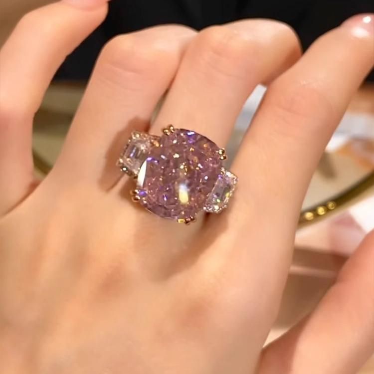 Pink Sparkling Square Diamond Zircon With Female Niche Design, Finger Ring, Light Luxury, Exquisite, High End, Multi_ipsvogv.com