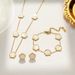 Cross Border E Commerce Lucky Five Leaf Clover Double Sided Petal Gold Earrings Bracelet Necklace Female Jewelry Set_ipsvogv.com