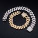 Jin Ao Hip-Hop 14MM Diamond-Shaped Double Row Full Diamond Cuban Chain Men's Necklace Bracelet Trendy_ipsvogv.com
