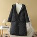 Women's Clothing Large size women's clothing 200 pounds fat MM autumn and winter fashion slim hooded bag strip round mouth pocket long cotton coat_ipsvogv.com