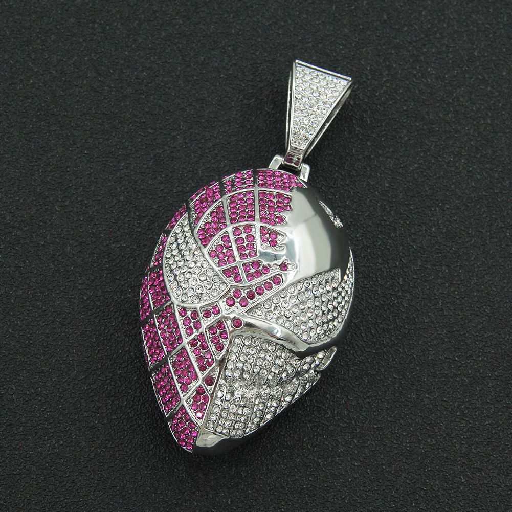 Hip hop exaggerated full diamond three-dimensional mask pendant Cuban necklace trendy and domineering collarbone neck_ipsvogv.com