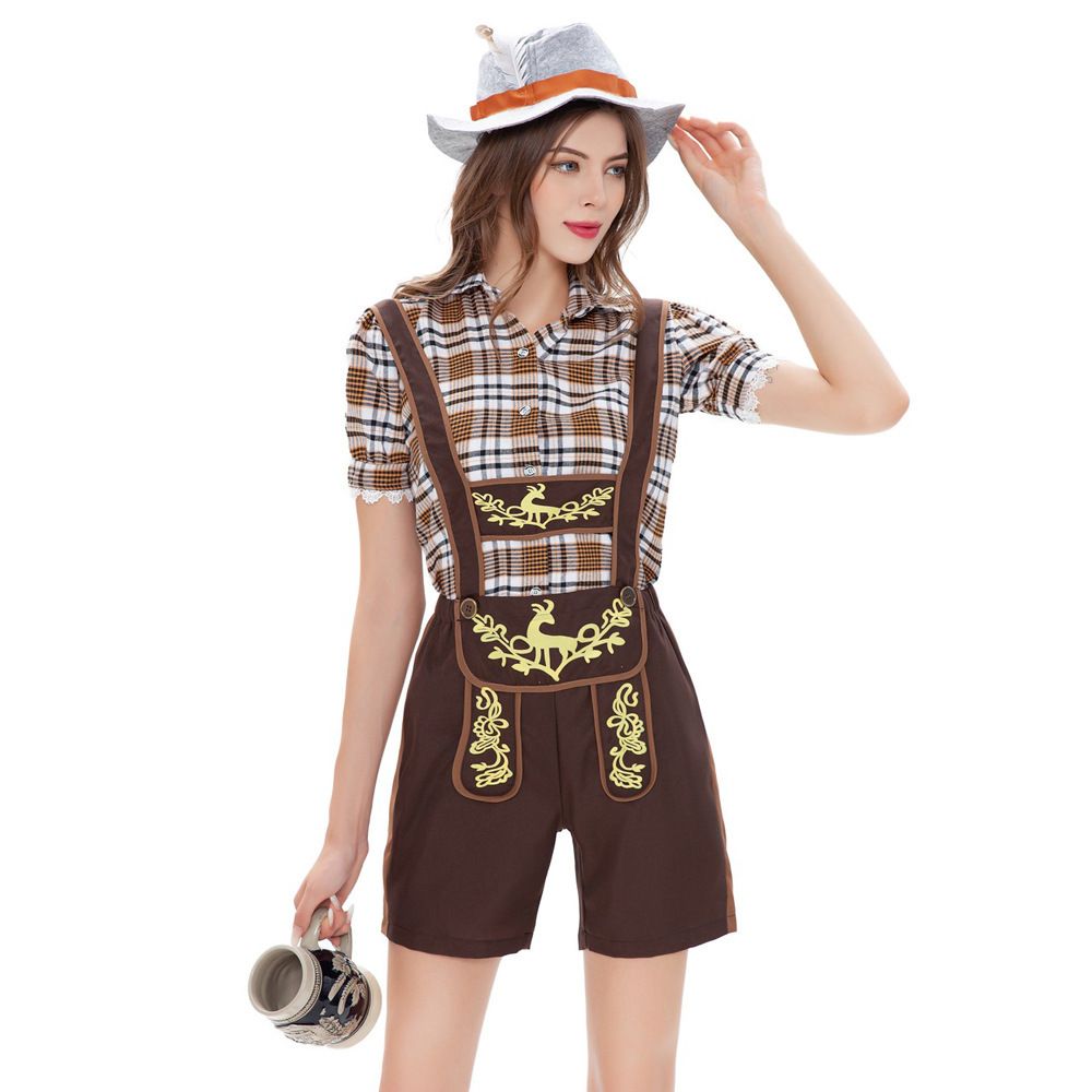 Women's Clothing German Munich Oktoberfest clothing plaid overalls suit Bavaria Ding Dong clothing bottoming shirt_ipsvogv.com