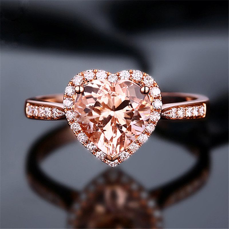 Natural Morgan Stone Love with Micro Setting Zircon Gold Plated Orange Pink Diamond Heart Ring_ipsvogv.com
